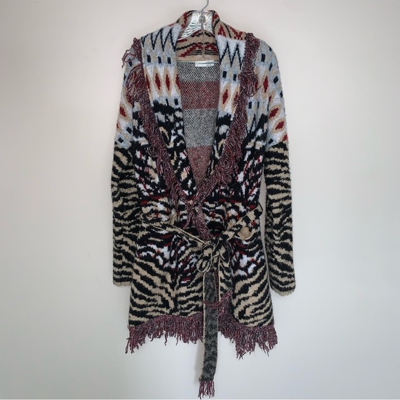 Anthropologie Paloma Fringed Cardigan Animal Print Fringe XL - Picture 5 of 15
